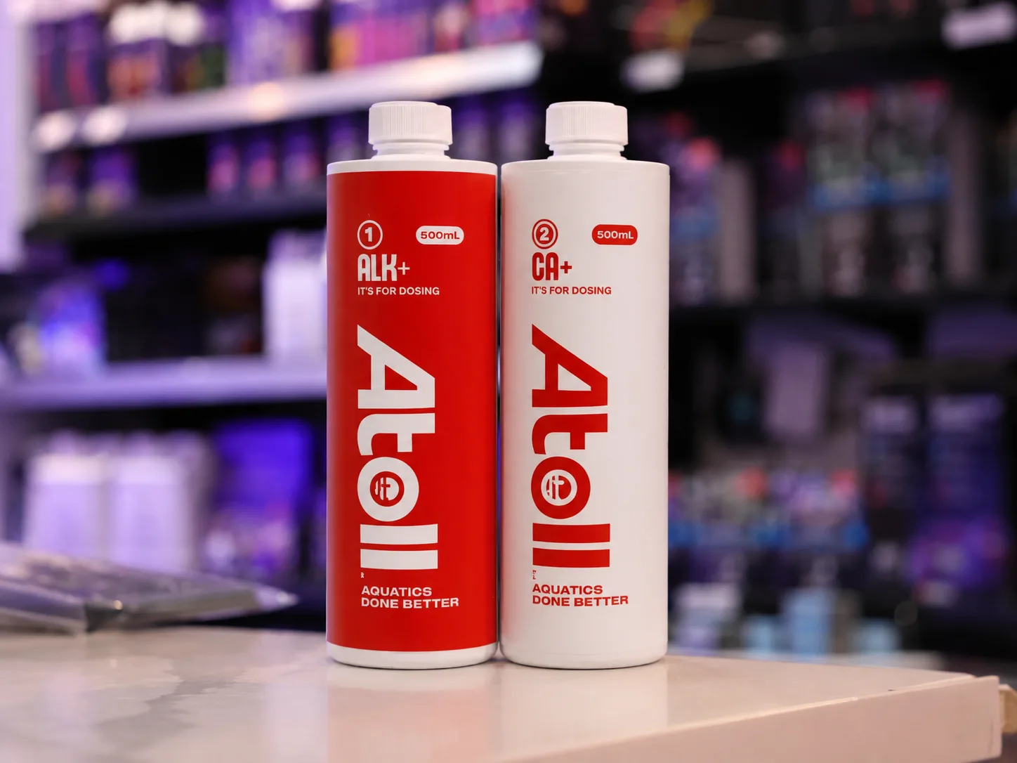 Atoll ALK+ and CA+ 500 ml dosing bottles